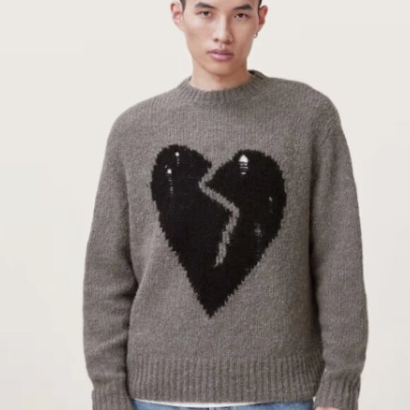 ALLSAINTS  Gray Luv Heart Oversized Knitted Jumper Size L NWT - Picture 1 of 3